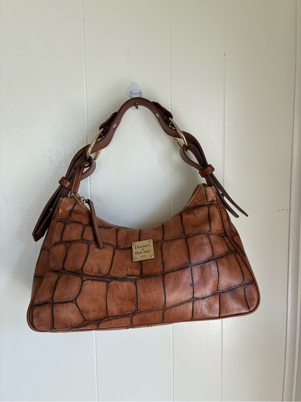 Dooney & Bourke Brown Croc-Embossed Leather Shoulder Bag